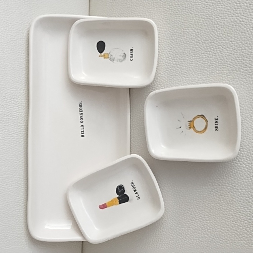 Rae Dunn "Hello Gorgeous" Tray Set Organizer Holder